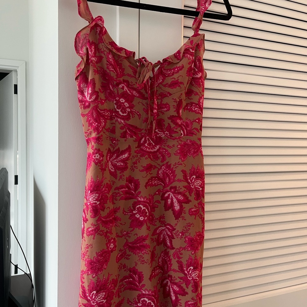 White Fox Floral Pink and Tan Mini Dress